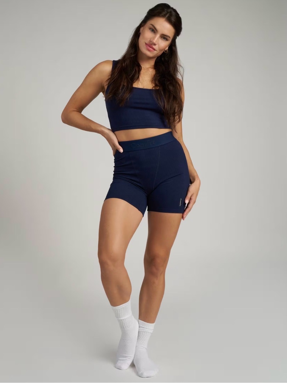 Comfrt High-Rise Navy Bike Shorts and Ribbed Tank SET 🚲